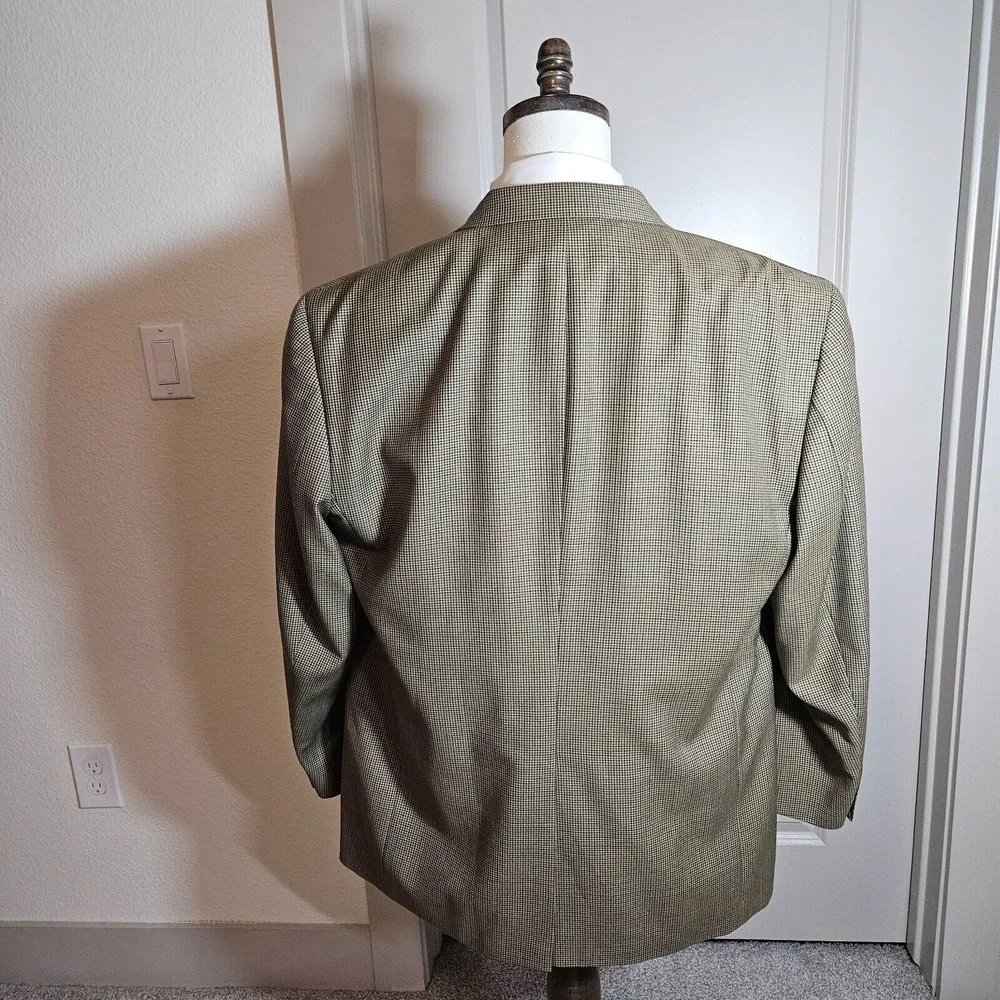 Stafford Suit Blazer Sport Coat Men 46R Wool Blend Houndstooth Khaki Brown‎